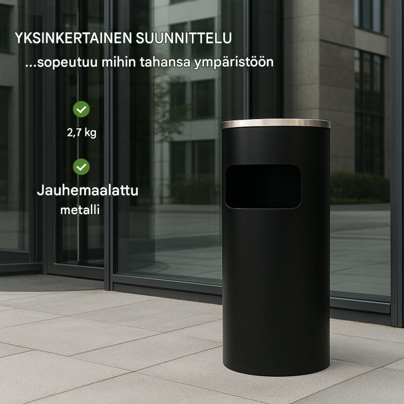 Roska-astia tuhkakupilla 30 l, musta, pulverimaalattu metalli