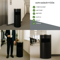Roska-astia tuhkakupilla 30 l, musta, pulverimaalattu metalli