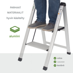 Kokoontaitettava alumiininen porrasjakkara 2, 3 tai 4 askelmalla, 150 kg, TÜV/GS