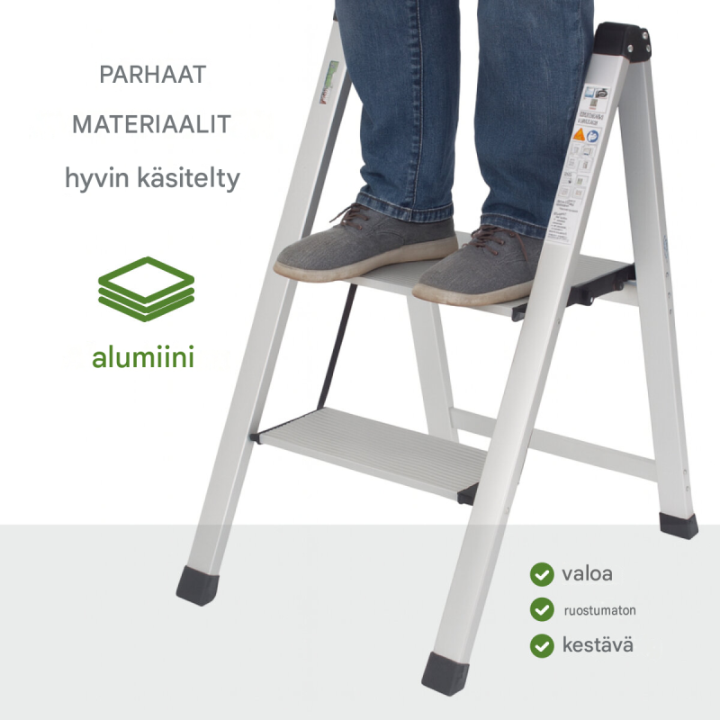 Kokoontaitettava alumiininen porrasjakkara 2, 3 tai 4 askelmalla, 150 kg, TÜV/GS