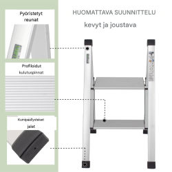 Kokoontaitettava alumiininen porrasjakkara 2, 3 tai 4 askelmalla, 150 kg, TÜV/GS