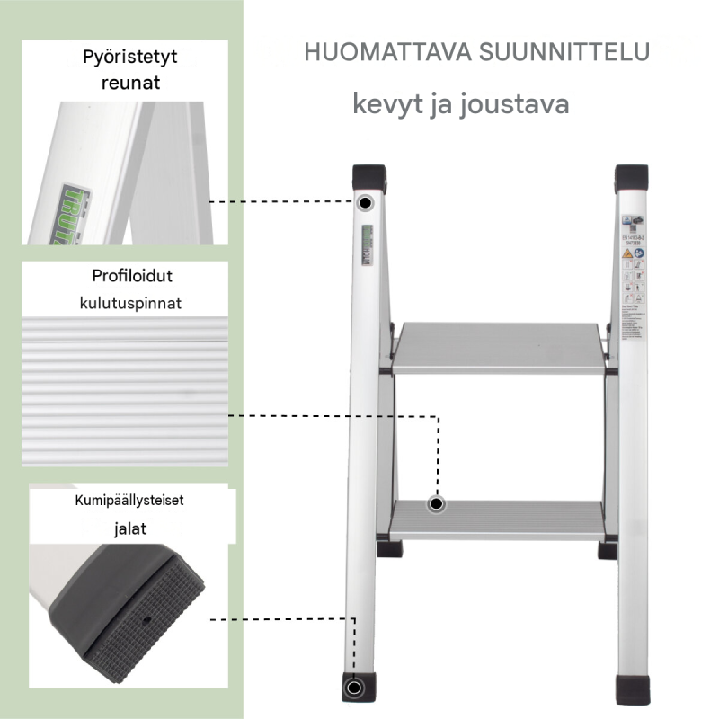 Kokoontaitettava alumiininen porrasjakkara 2, 3 tai 4 askelmalla, 150 kg, TÜV/GS