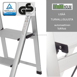 Kokoontaitettava alumiininen porrasjakkara 2, 3 tai 4 askelmalla, 150 kg, TÜV/GS