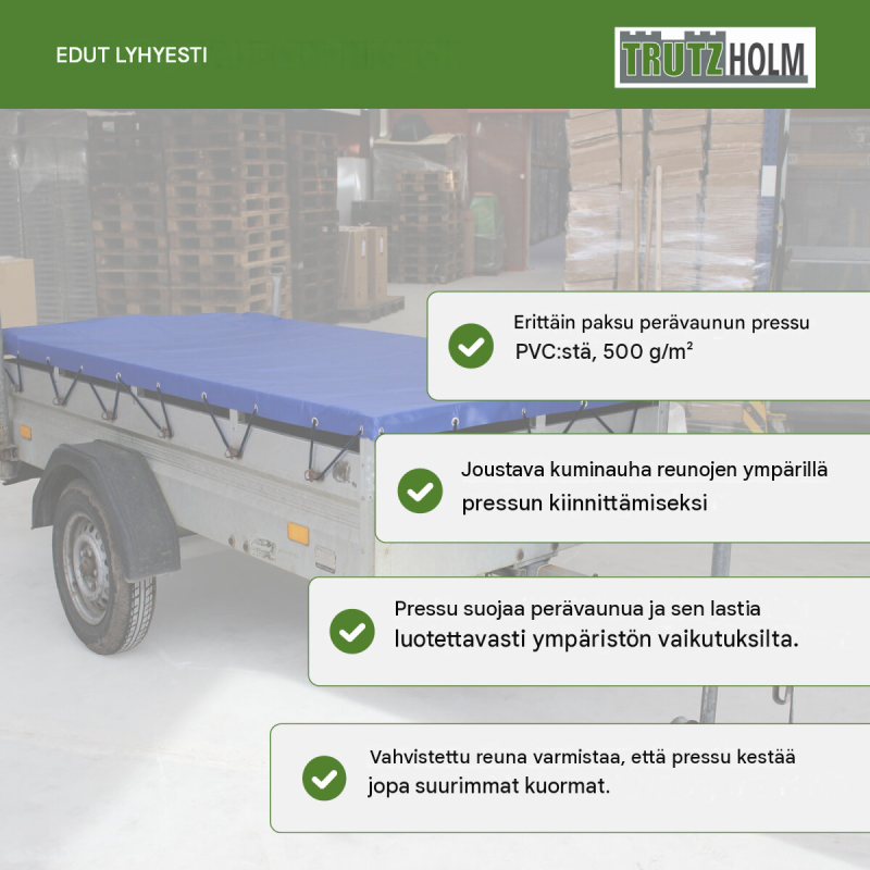 Perävaunun tasopeite 2575 x 1345 x 100 mm, sininen, PVC 500 g/m²