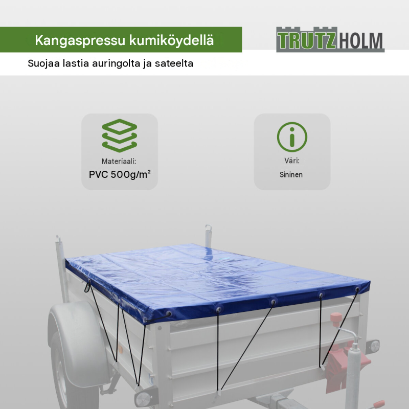 Peräkärryn sininen suojapeite 2075 x 1140 x 50 mm, PVC 500 g/m²
