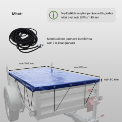 Peräkärryn sininen suojapeite 2075 x 1140 x 50 mm, PVC 500 g/m²