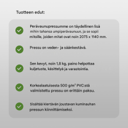 Peräkärryn sininen suojapeite 2075 x 1140 x 50 mm, PVC 500 g/m²