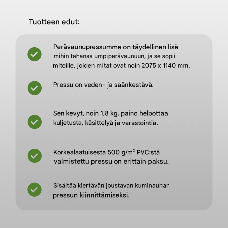 Peräkärryn sininen suojapeite 2075 x 1140 x 50 mm, PVC 500 g/m²