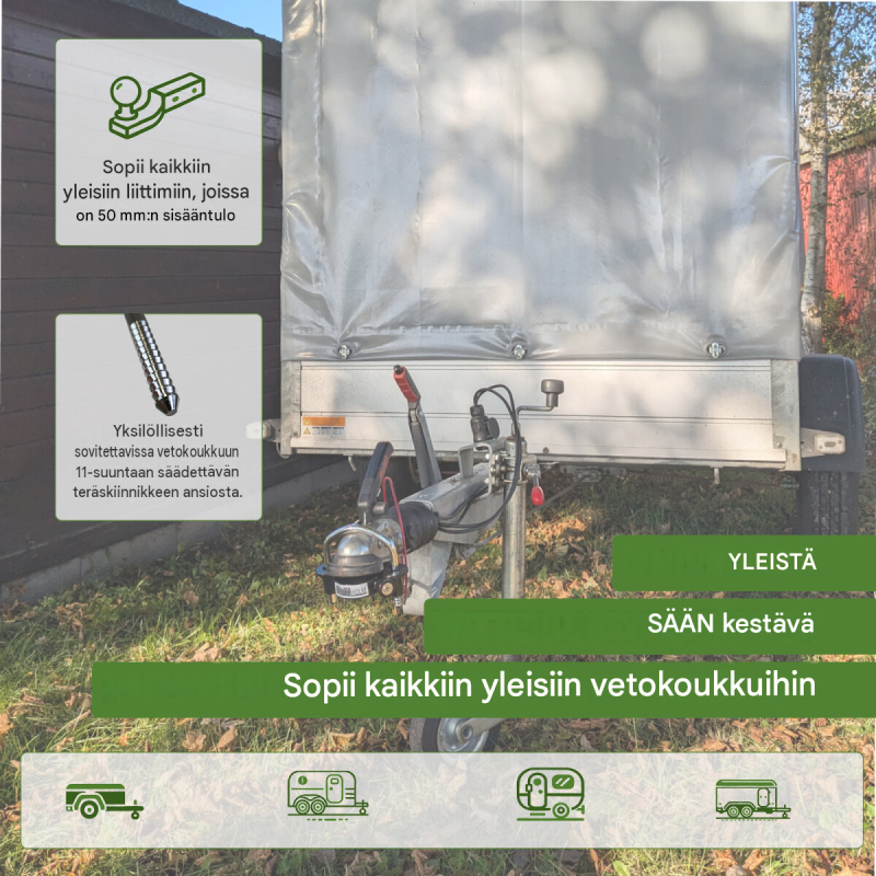 Perävaunun vetokytkimen lukko, 4 avainta, 50 mm, musta