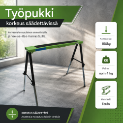 Kokoontaittuva työpukki, säädettävä 65–91 cm, teräs, 150 kg, vihreä/musta