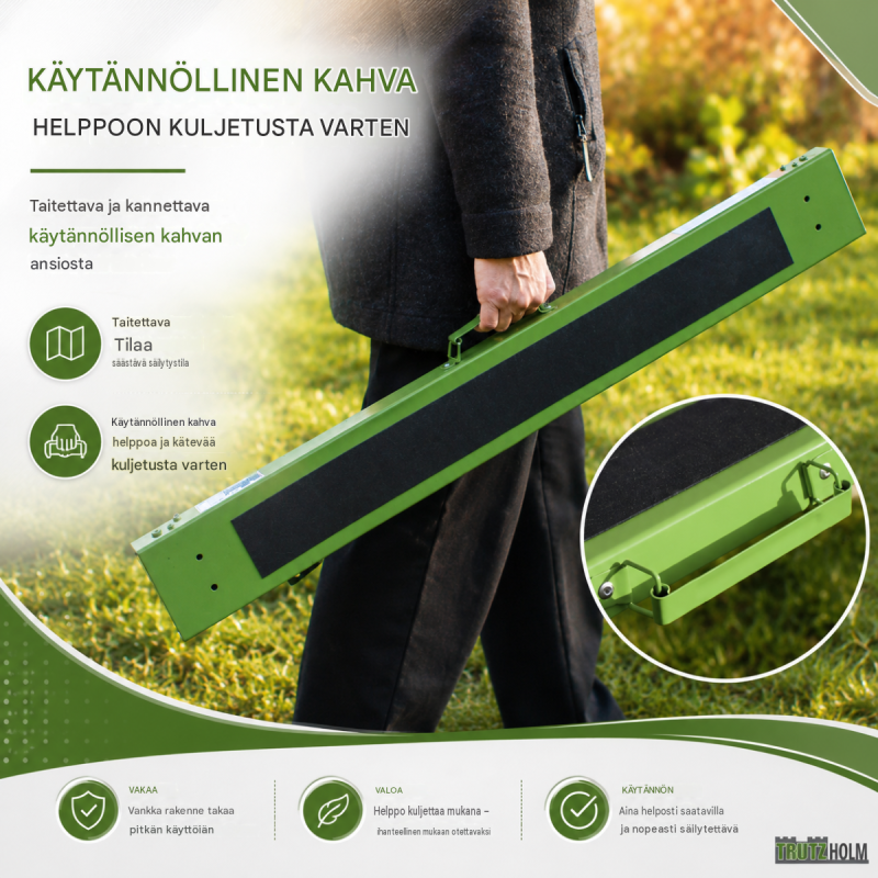 Kokoontaittuva työpukki, säädettävä 65–91 cm, teräs, 150 kg, vihreä/musta