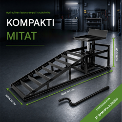 Hydraulinen ajoramppi tunkilla, 2000 kg, 24–36 cm, renkaille 225 mm asti