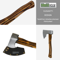 TRUTZHOLM vintage-kirves, C45-teräs, 500 g, Hickory-varsi, nahkainen teräsuoja