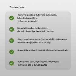 Metallinen polttoainekanisteri 20 l, olivinvihreä, joustava kaatonokka, UN-hyväksytty