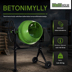 TRUTZHOLM TH-140L betonimylly, 140 l, 550 W, 230 V, teräs