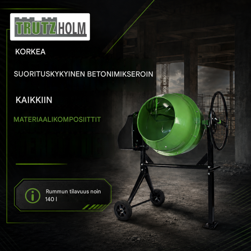 TRUTZHOLM TH-140L betonimylly, 140 l, 550 W, 230 V, teräs