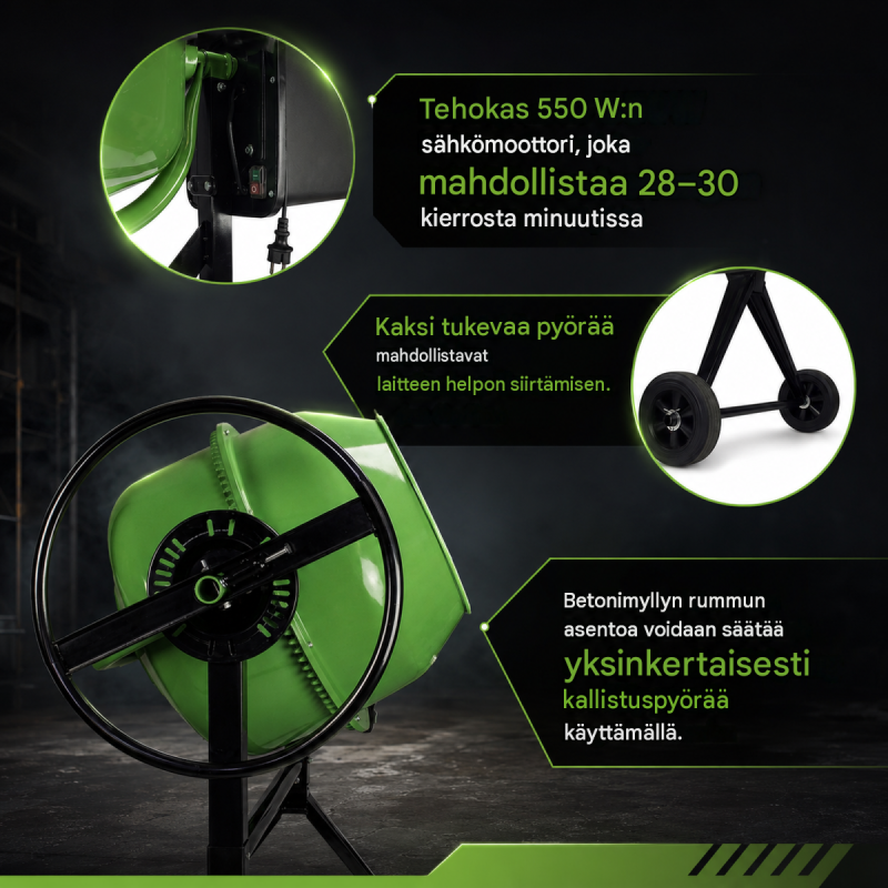 TRUTZHOLM TH-140L betonimylly, 140 l, 550 W, 230 V, teräs