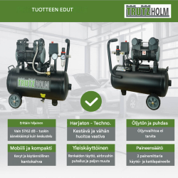 TRUTZHOLM TH-fk24l hiljainen Brushless-kompressori, 900 W, 24 l, 8 bar