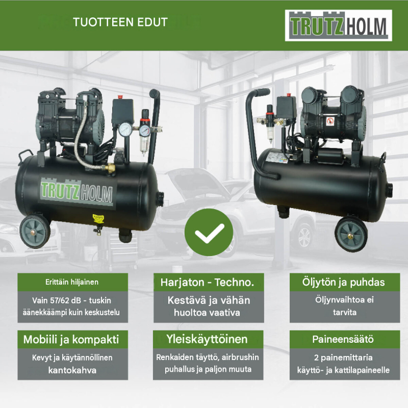 TRUTZHOLM TH-fk24l hiljainen Brushless-kompressori, 900 W, 24 l, 8 bar