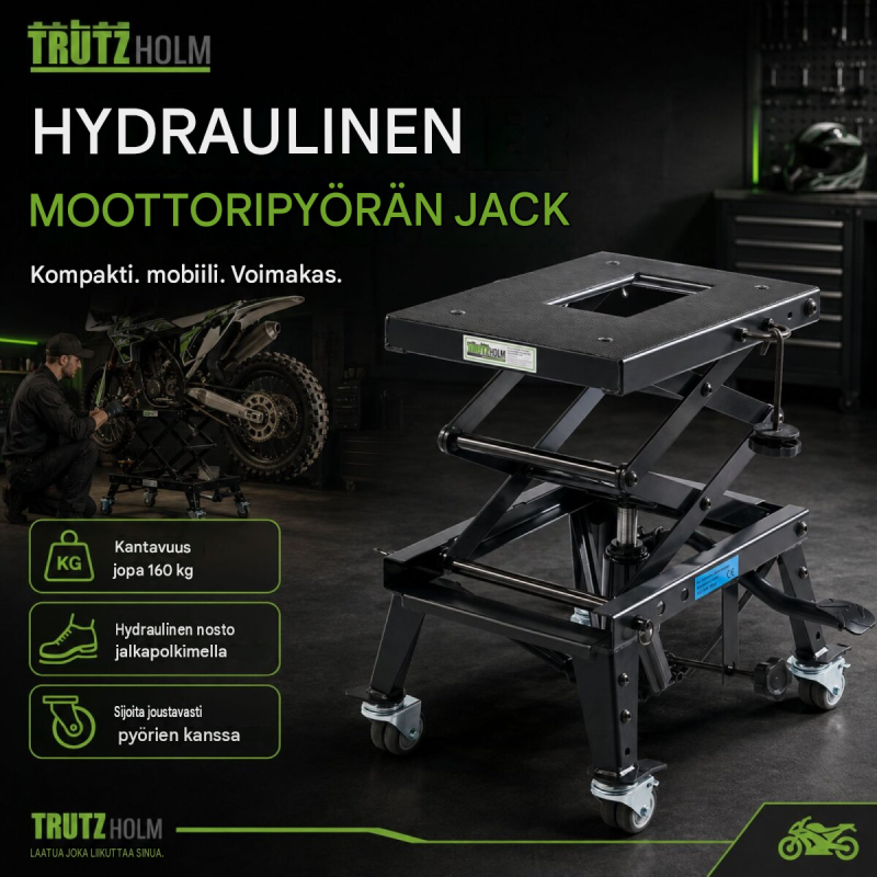 TRUTZHOLM Dirtbike-huoltonostin, hydraulinen, 160 kg, 310–740 mm, musta