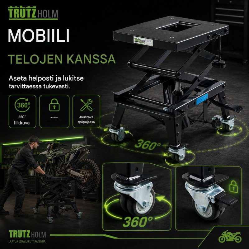 TRUTZHOLM Dirtbike-huoltonostin, hydraulinen, 160 kg, 310–740 mm, musta