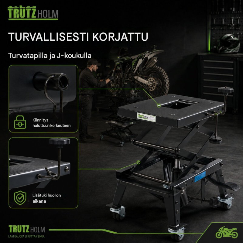 TRUTZHOLM Dirtbike-huoltonostin, hydraulinen, 160 kg, 310–740 mm, musta