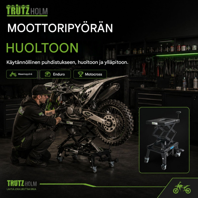 TRUTZHOLM Dirtbike-huoltonostin, hydraulinen, 160 kg, 310–740 mm, musta