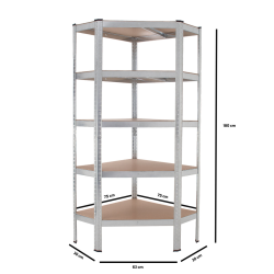 TRUTZHOLM kulmahylly 180 x 75 x 30 cm, galvanoitu teräs, 5 hyllytasoa, 875 kg