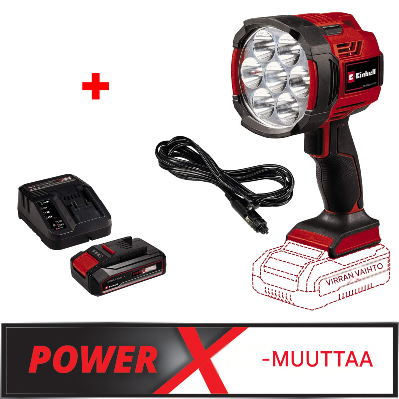 Einhell TE-CL 18/2500 LiAC - Solo -akkulamppu, 2500 lm, 2 kirkkaustasoa, 18 V