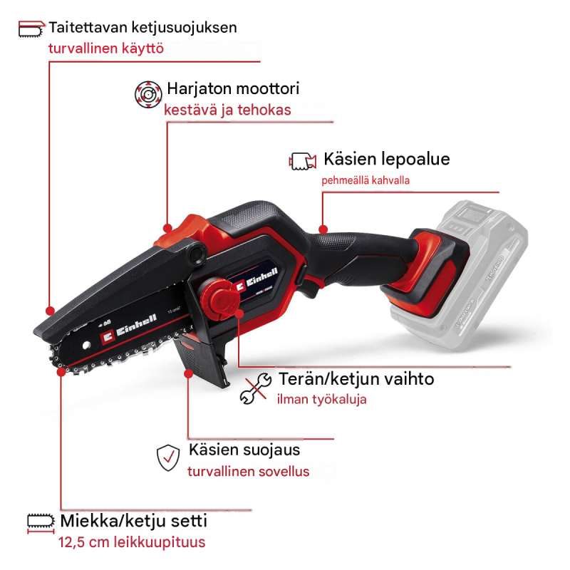 Einhell GE-PS 18/15 Li BL-Solo akkuoksasaha, 18 V, leikkauspituus 12.5 cm