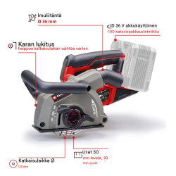 Einhell TP-MA 36/30 Li BL -akkoseinäjyrsin, 36 V, 5–30 mm, ilman akkua ja laturia