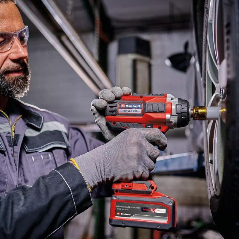 Einhell IMPAXXO 18/450 Solo -akkumutterinväännin, 18 V, 450 Nm, mutterisarja ja LED-valo