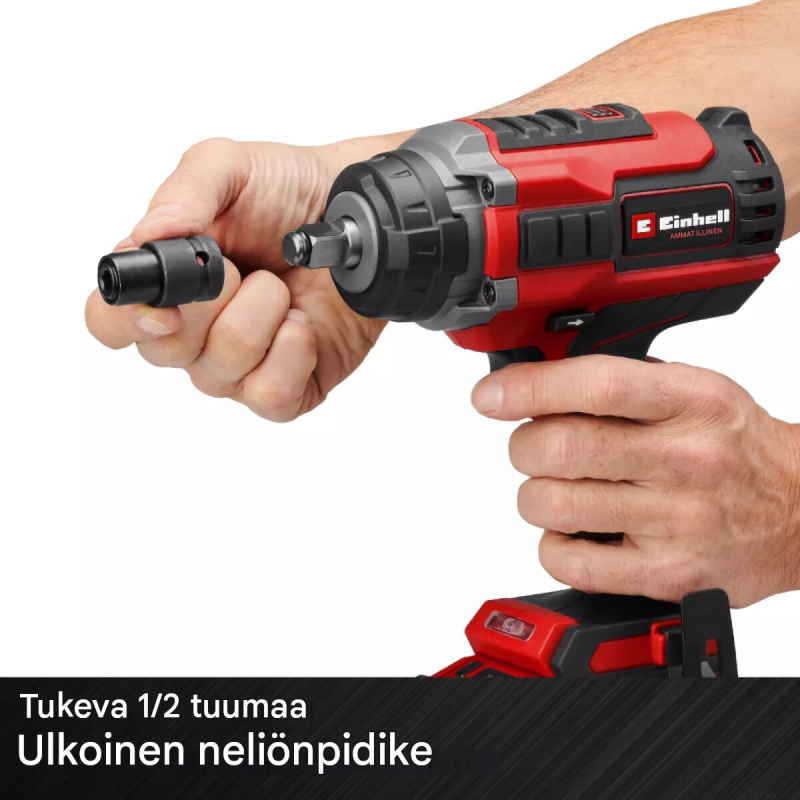 Einhell IMPAXXO 18/450 Solo -akkumutterinväännin, 18 V, 450 Nm, mutterisarja ja LED-valo