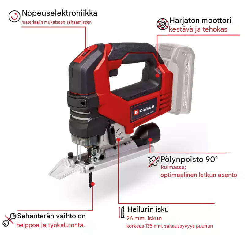 Einhell TP-JS 18/135 Li BL - Solo akkukäyttöinen pistosaha, 18 V