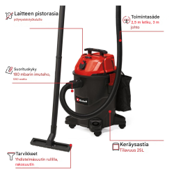 Einhell TC-VC 1825 A märkä-kuivaimuri, 1250 W, 25 l, automaattinen laitepistorasia