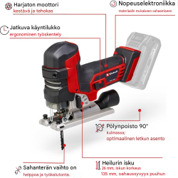 Einhell TP-JST 18/135 Li BL akkupistosaha, 18 V, 135 mm, harjaton moottori, 3 sahanterää