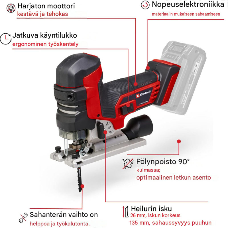 Einhell Professional TP-JST 18/135 Li BL -akku-pistosaha, 18 V, 2.5Ah akku ja laturi