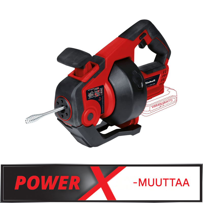 Einhell TE-DA 18/760 Li-Solo akkuputkenpuhdistin, 18 V, putkille 16–55 mm, 7,6 m spiraali