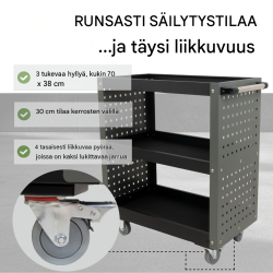TRUTZHOLM työkalukärry 3 tasoa, harmaa, teräs, 70 x 39 x 79 cm, 300 kg