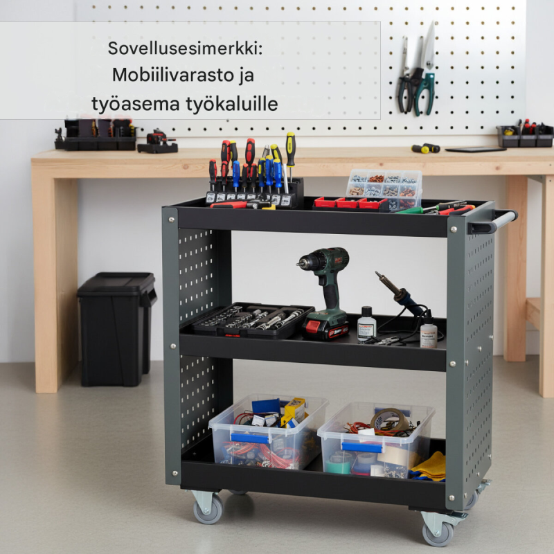 TRUTZHOLM työkalukärry 3 tasoa, harmaa, teräs, 70 x 39 x 79 cm, 300 kg