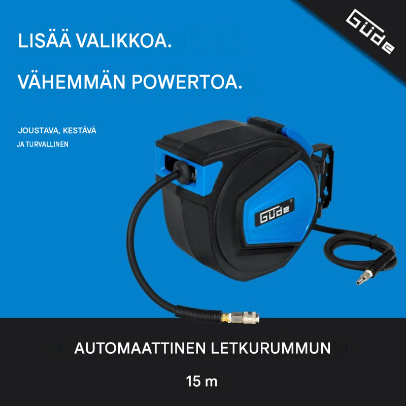 Güde automaattinen paineilmaletkukela 10 m, 12 bar, 180° kääntyvä