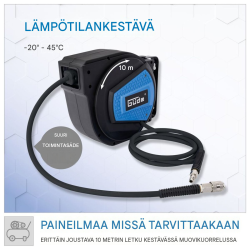 Güde automaattinen paineilmaletkukela 10 m, 12 bar, 180° kääntyvä