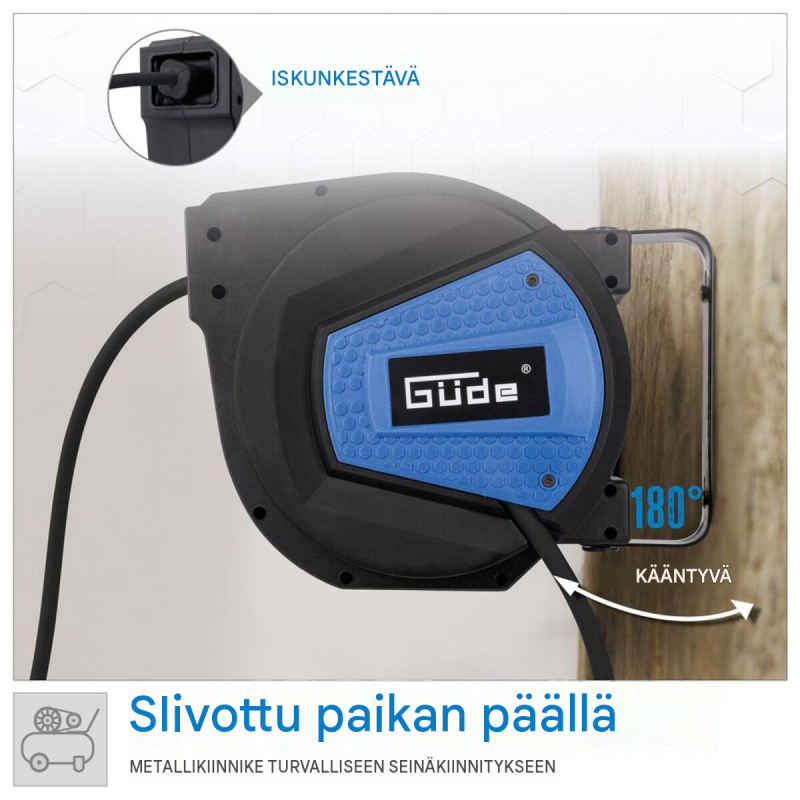 Güde automaattinen paineilmaletkukela 10 m, 12 bar, 180° kääntyvä