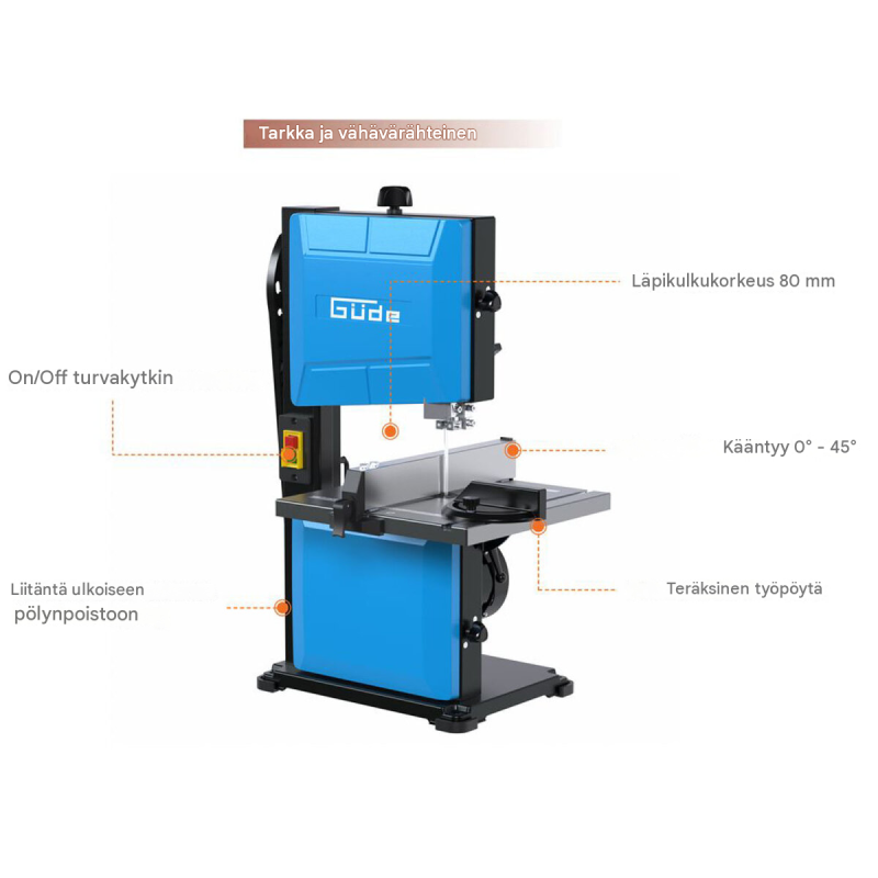 GÜDE GBS 200 S -vannesaha, 350 W, kallistus 0–45°, sahauskorkeus max. 80 mm, 83813