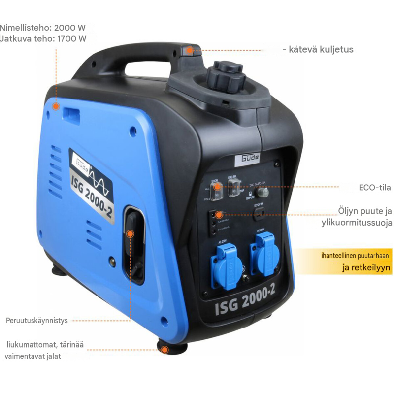 Güde ISG 2000-2 invertterigeneraattori, 2000 W, 4-tahti-OHV-bensiinimoottori