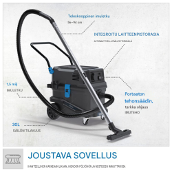 GÜDE Pro 30 märkä-kuivaimuri, 1 800 W, 30 l, ruostumaton teräs, HEPA-suodatin, pölyluokka L