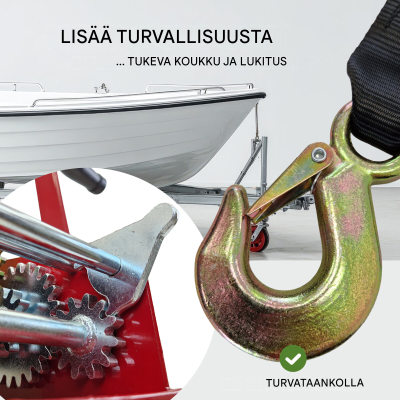TRUTZHOLM hihnavinssi 1600 kg, 10 m polyesterihihna, veneiden kuljetukseen