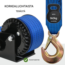 TRUTZHOLM hihnavinssi 360 kg, 8 m polyesterihihna, käsikampi, perävaunuihin ja venetrailereihin