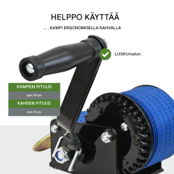 TRUTZHOLM hihnavinssi 360 kg, 8 m polyesterihihna, käsikampi, perävaunuihin ja venetrailereihin