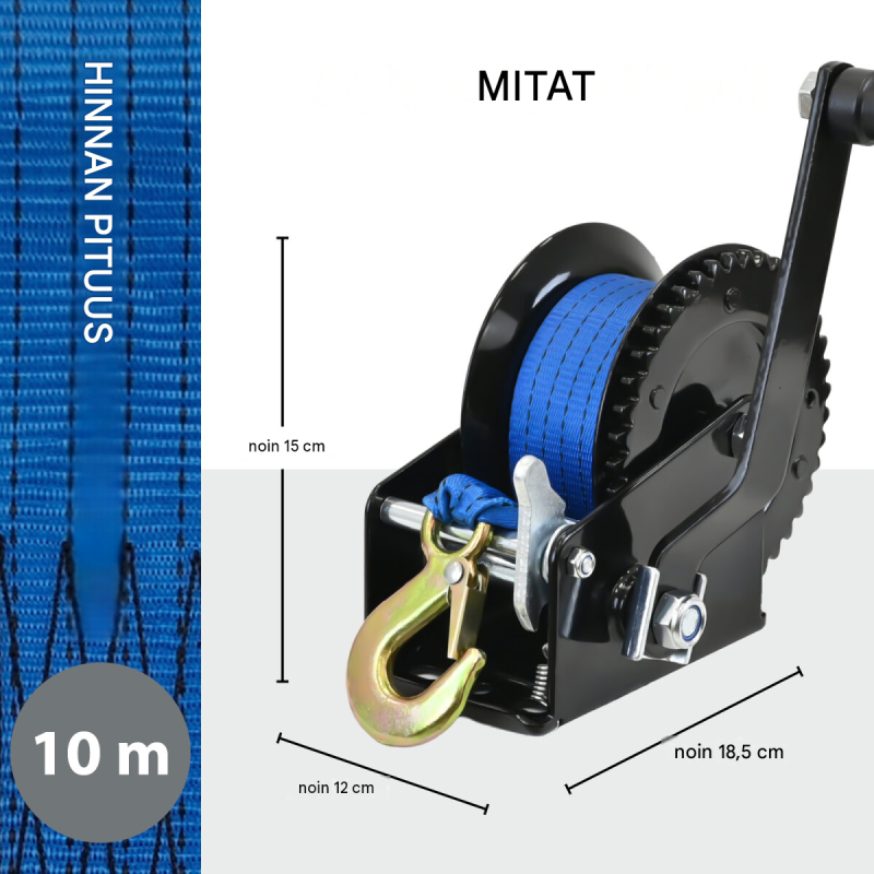 TRUTZHOLM käsivinssi 540 kg, 10 m polyesterihihna, kuormakoukku, musta veljeni
